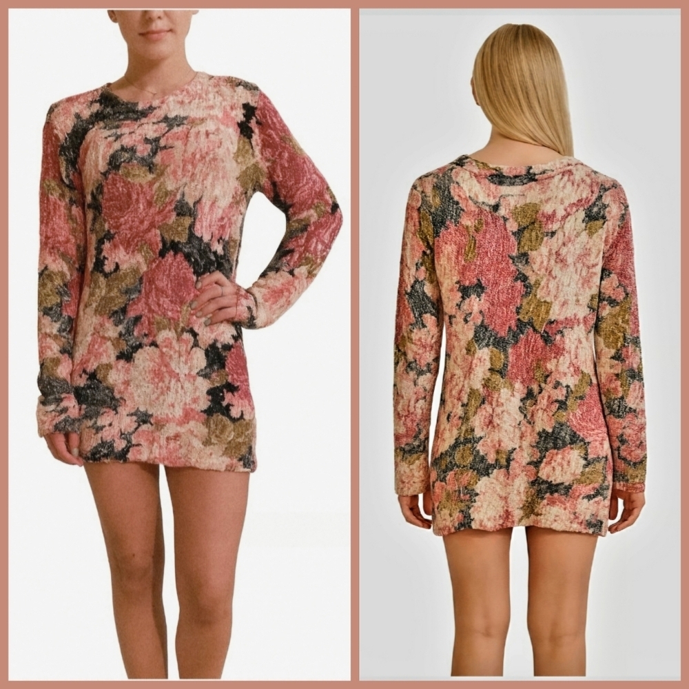 MinkPink Pink Floral Chenille Knit Sweater Dress